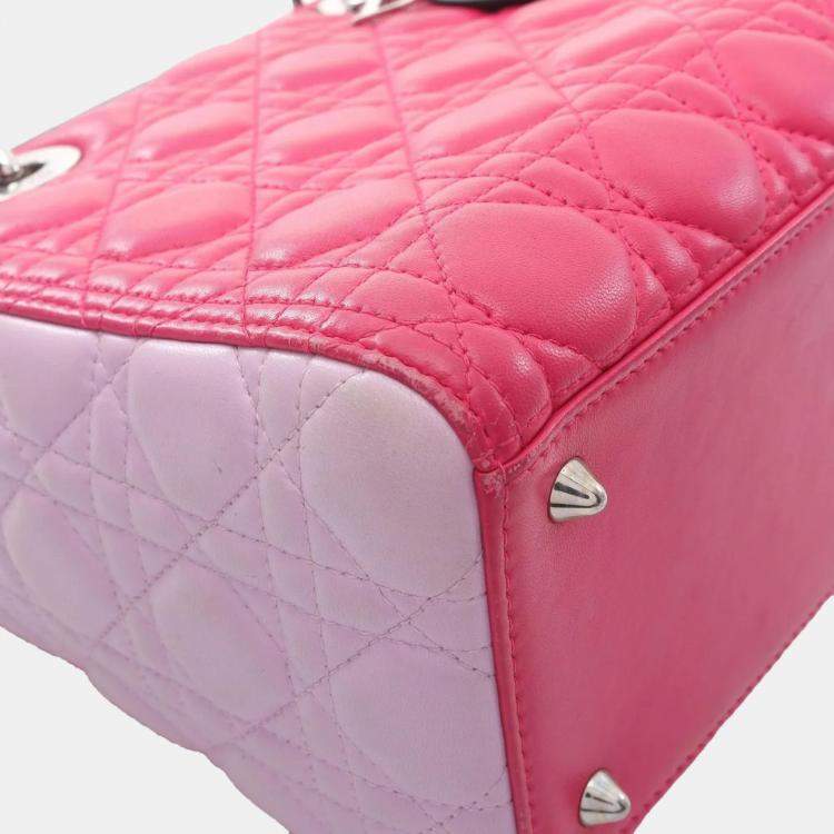 Pre Owned Christian Dior Lady Dior Lady Cannage Handbag Leather Pink Purple Black