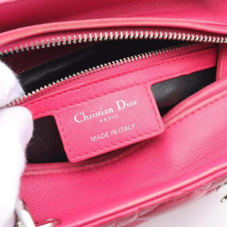 Pre Owned Christian Dior Lady Dior Lady Cannage Handbag Leather Pink Purple Black