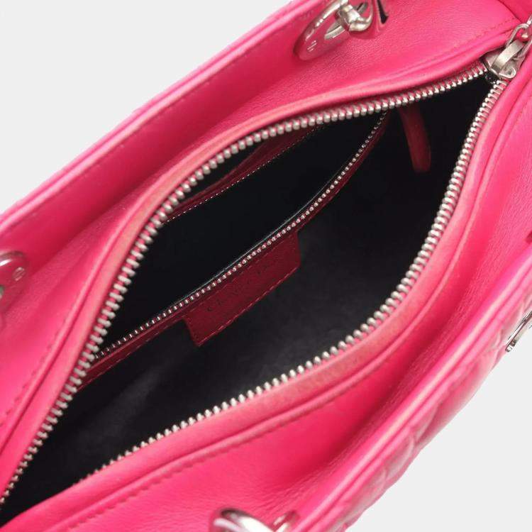 Pre Owned Christian Dior Lady Dior Lady Cannage Handbag Leather Pink Purple Black
