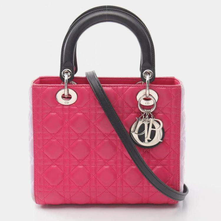 Pre Owned Christian Dior Lady Dior Lady Cannage Handbag Leather Pink Purple Black