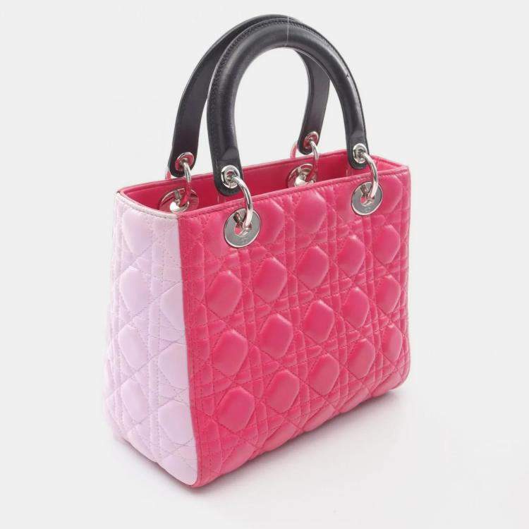 Pre Owned Christian Dior Lady Dior Lady Cannage Handbag Leather Pink Purple Black