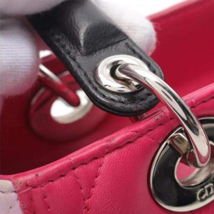 Pre Owned Christian Dior Lady Dior Lady Cannage Handbag Leather Pink Purple Black