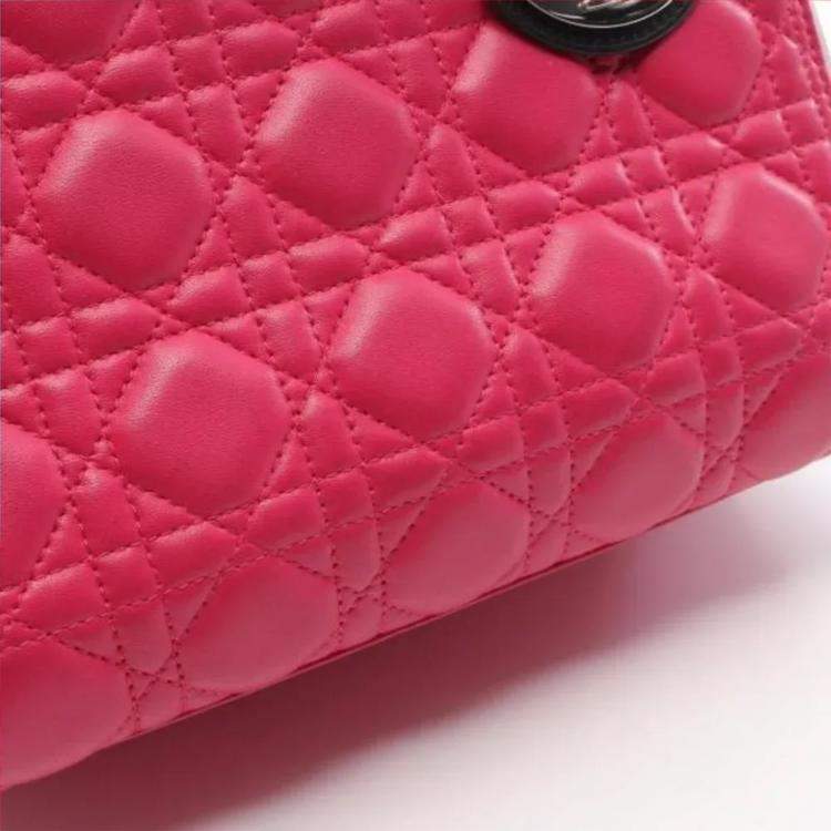 Pre Owned Christian Dior Lady Dior Lady Cannage Handbag Leather Pink Purple Black