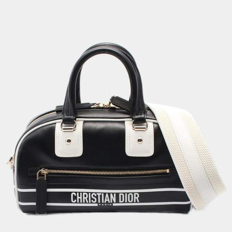 Pre Owned Christian Dior Dior Vibe Small Handbag Leather Black White
