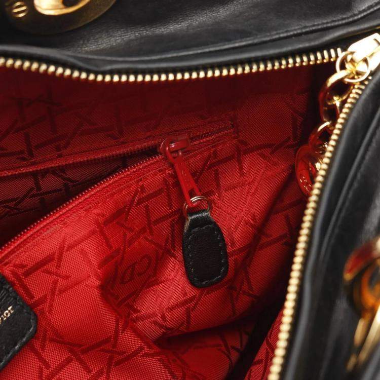 Pre Owned Christian Dior Lady Large Cannage Handbag Bag Leather Black