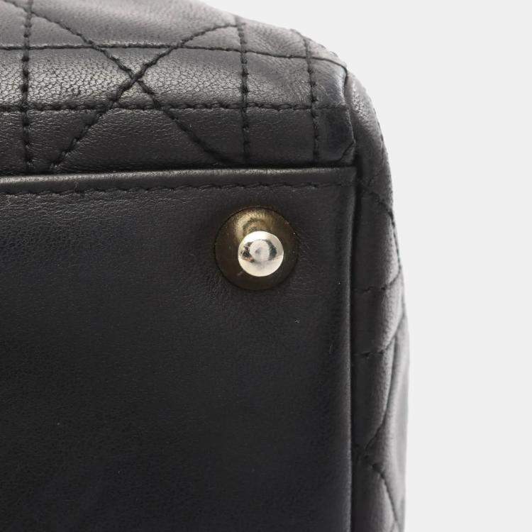 Pre Owned Christian Dior Lady Large Cannage Handbag Bag Leather Black