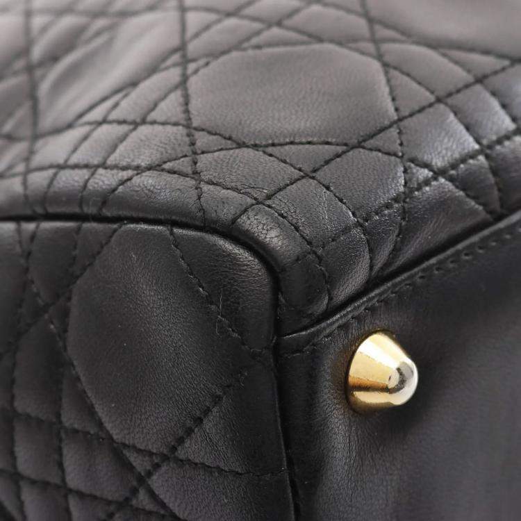 Pre Owned Christian Dior Lady Large Cannage Handbag Bag Leather Black
