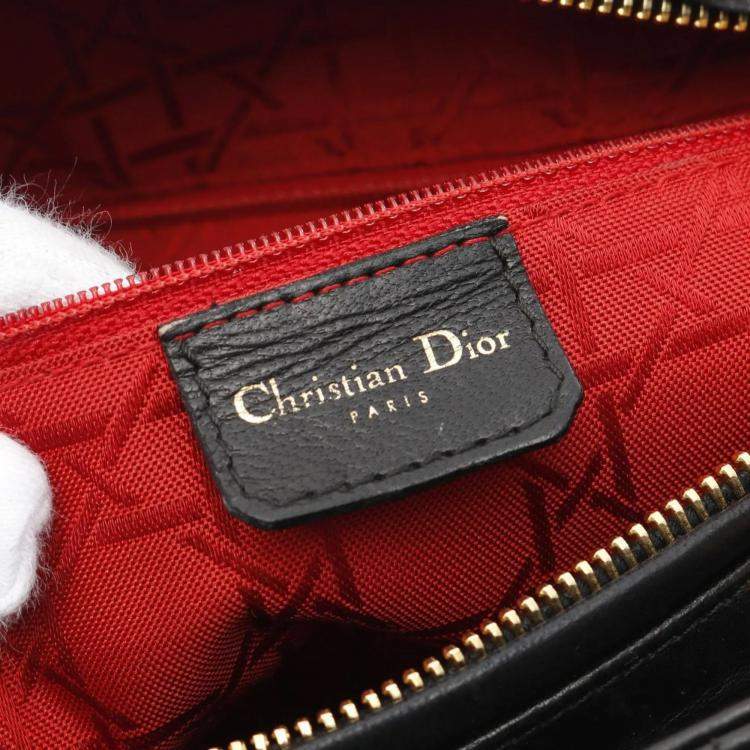 Pre Owned Christian Dior Lady Large Cannage Handbag Bag Leather Black
