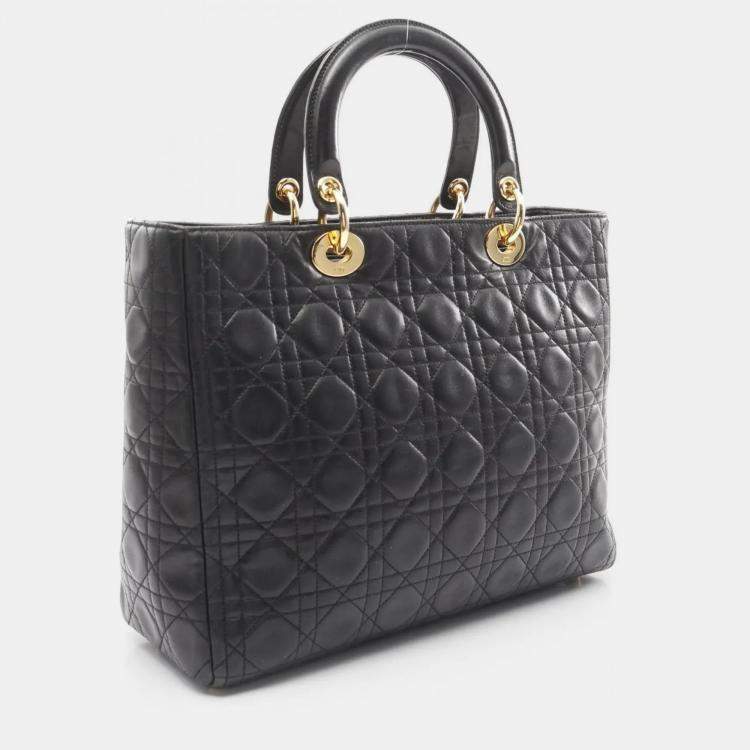 Pre Owned Christian Dior Lady Large Cannage Handbag Bag Leather Black