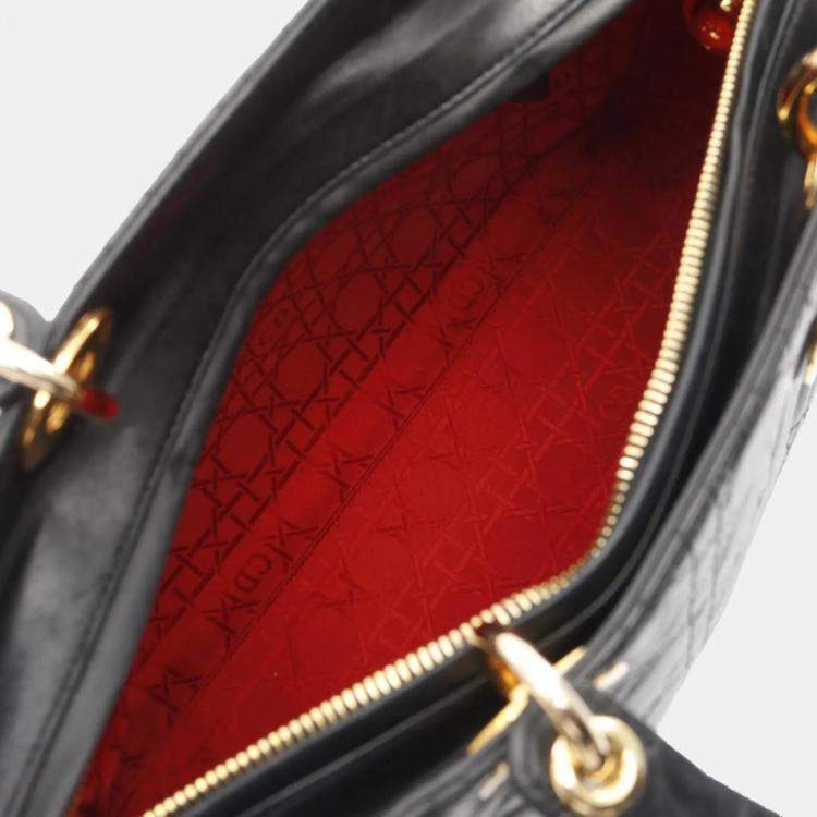 Pre Owned Christian Dior Lady Large Cannage Handbag Bag Leather Black