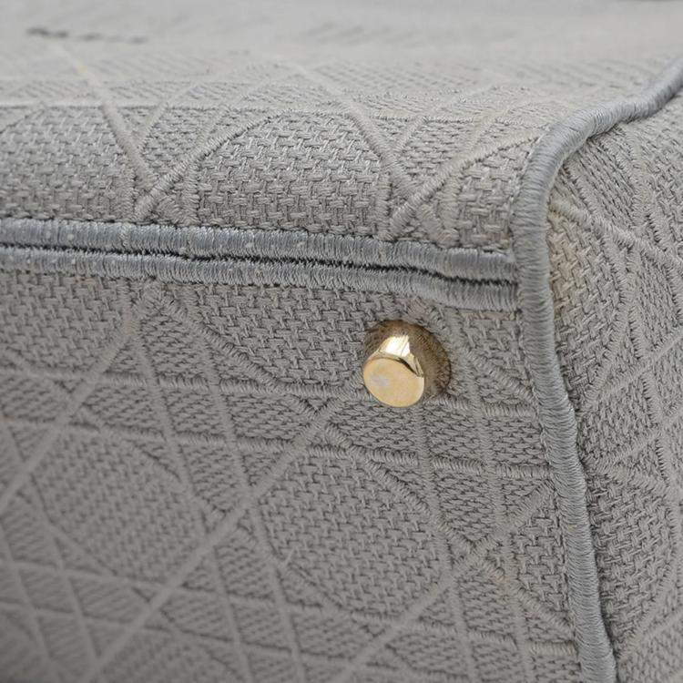 Pre Owned Christian Dior Dior Lady D-Lite Medium 2Way Bag Handbag Canvas Grey