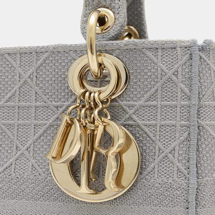 Pre Owned Christian Dior Dior Lady D-Lite Medium 2Way Bag Handbag Canvas Grey