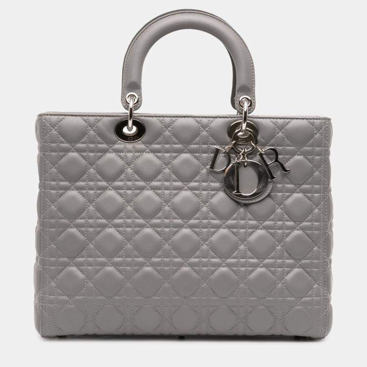 Pre Owned Dior Grey Large Lambskin Cannage Lady Dior