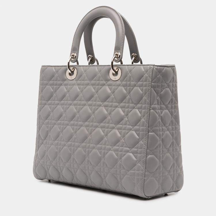 Pre Owned Dior Grey Large Lambskin Cannage Lady Dior