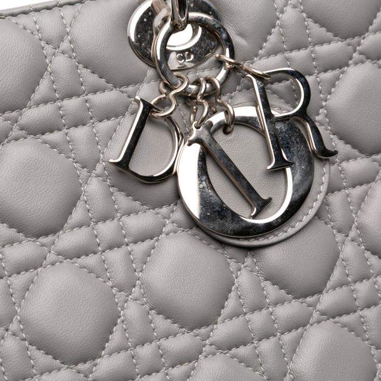 Pre Owned Dior Grey Large Lambskin Cannage Lady Dior