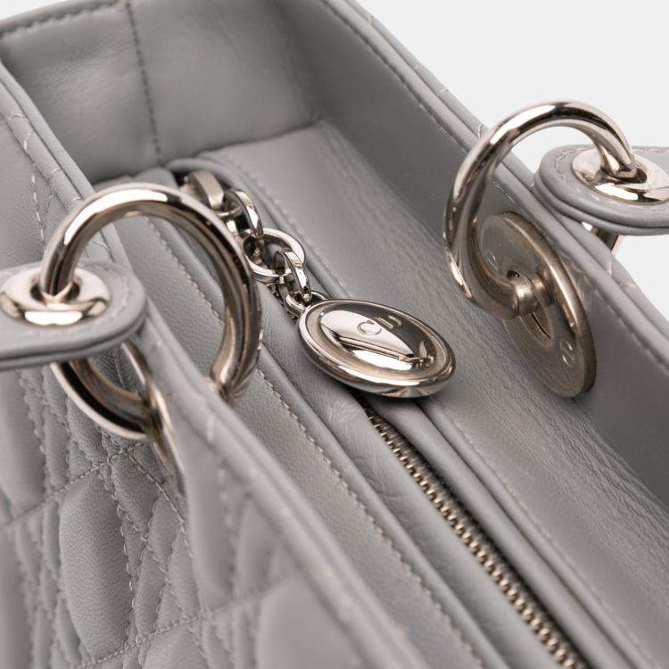 Pre Owned Dior Grey Large Lambskin Cannage Lady Dior