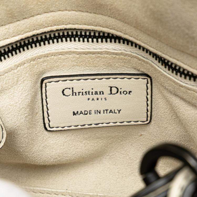 Pre Owned Dior White Mini Ultra Matte Calfskin Cannage Studded Supple Lady Dior