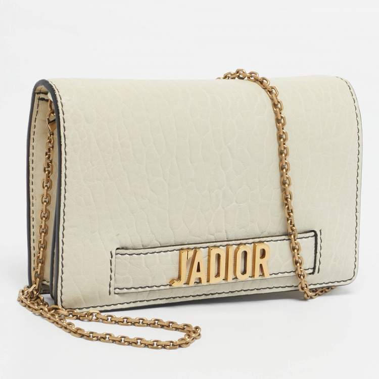 Pre Owned Dior Off -White Leather J'adior Wallet on Chain