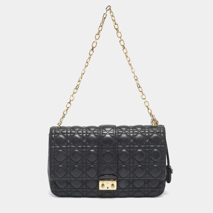 Pre Owned Dior Black Cannage Leather Large Miss Dior Shoulder Bag