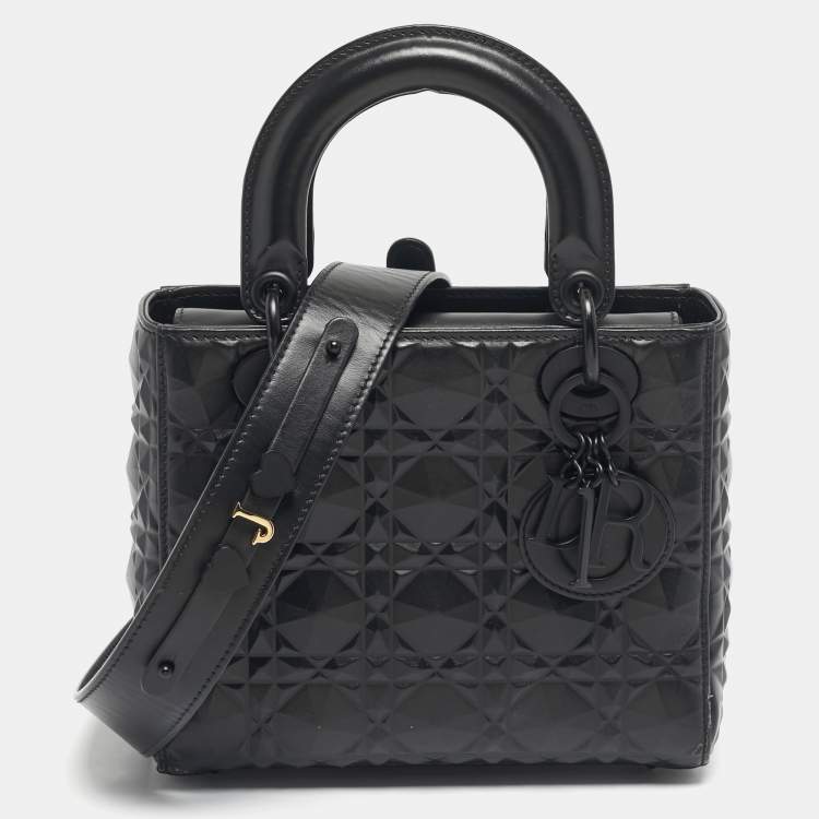Pre Owned Dior Black Mat Diamond Cannage Leather Small Lady Dior My ABCDior Tote