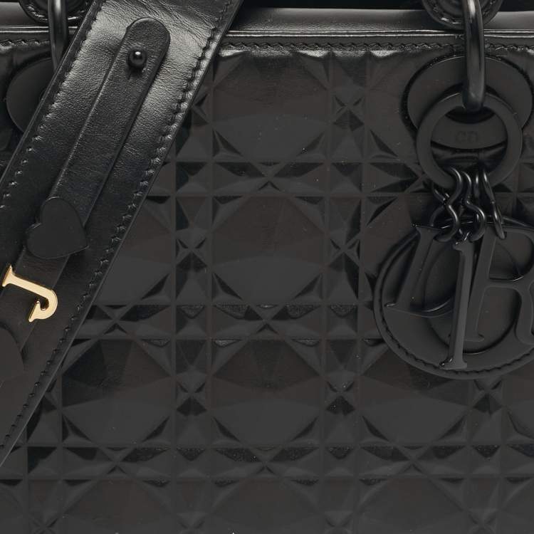 Pre Owned Dior Black Mat Diamond Cannage Leather Small Lady Dior My ABCDior Tote