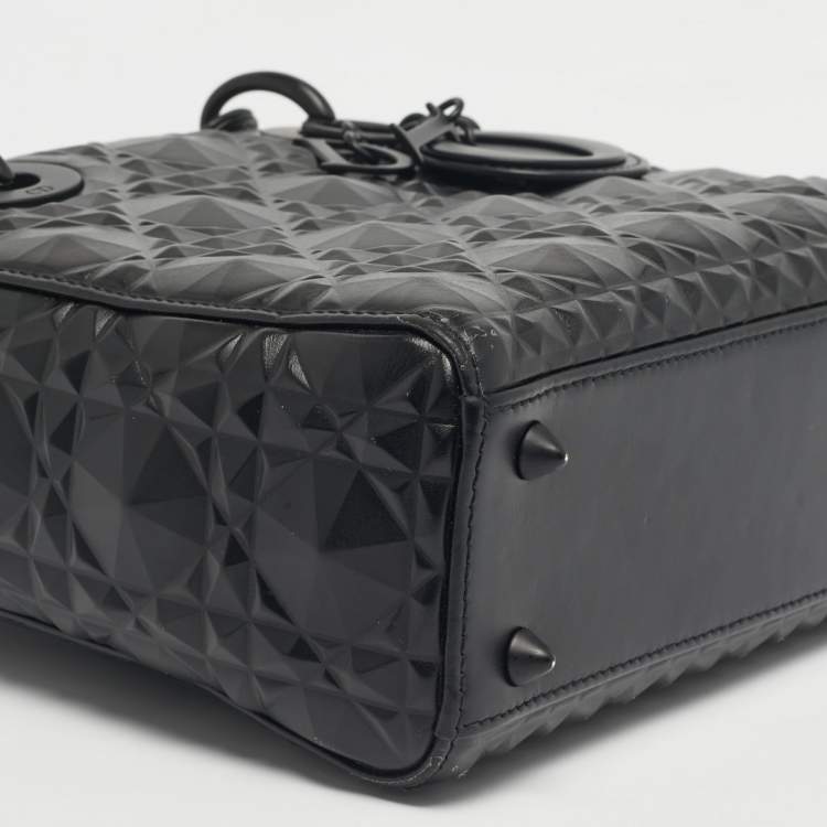 Pre Owned Dior Black Mat Diamond Cannage Leather Small Lady Dior My ABCDior Tote