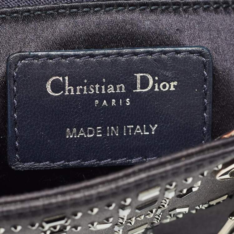 Pre Owned Dior Navy Blue Satin Cannage Strass Crystal Embellished Mini Lady Dior Tote