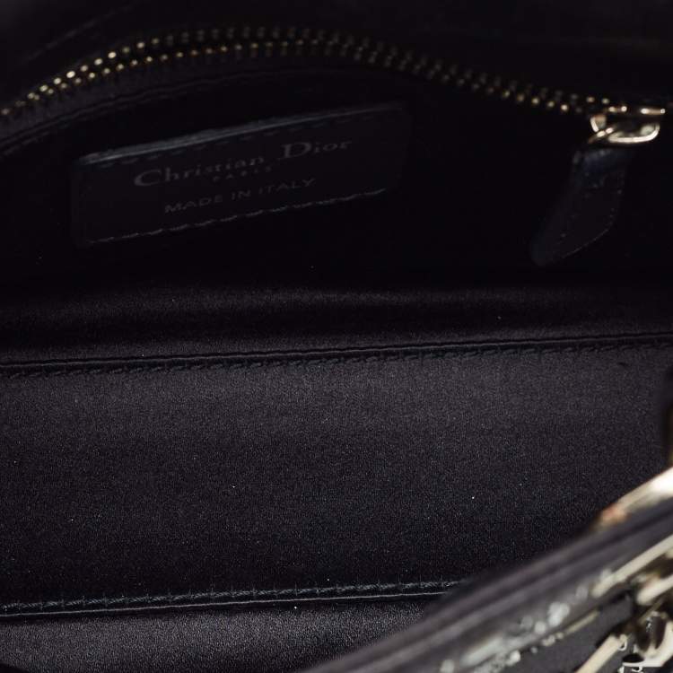 Pre Owned Dior Navy Blue Satin Cannage Strass Crystal Embellished Mini Lady Dior Tote