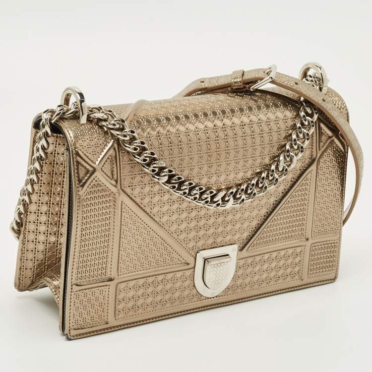 Pre Owned Dior Metallic Micro Cannage Patent Leather Medium Diorama Shoulder Bag