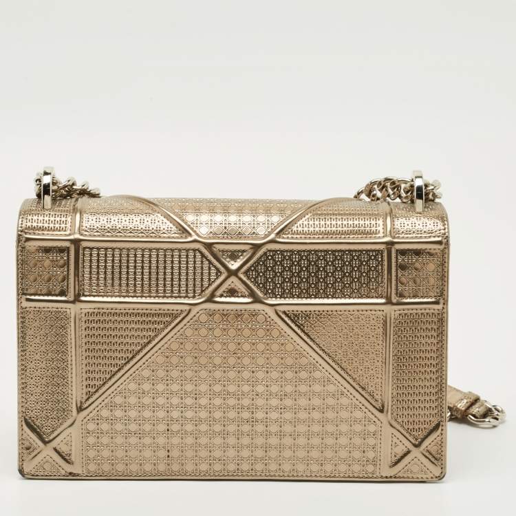 Pre Owned Dior Metallic Micro Cannage Patent Leather Medium Diorama Shoulder Bag