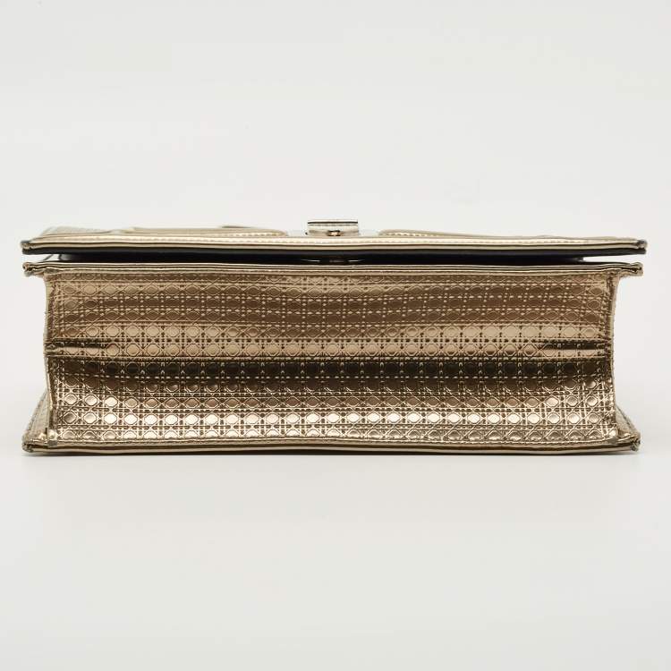 Pre Owned Dior Metallic Micro Cannage Patent Leather Medium Diorama Shoulder Bag