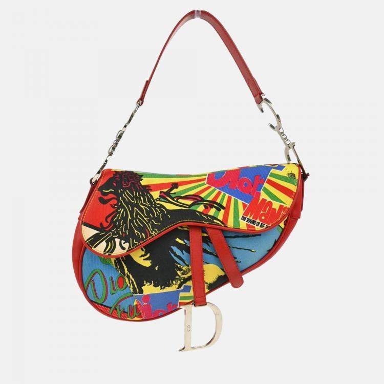 Pre Owned Christian Dior Saddle Red Dior Mania Handbag