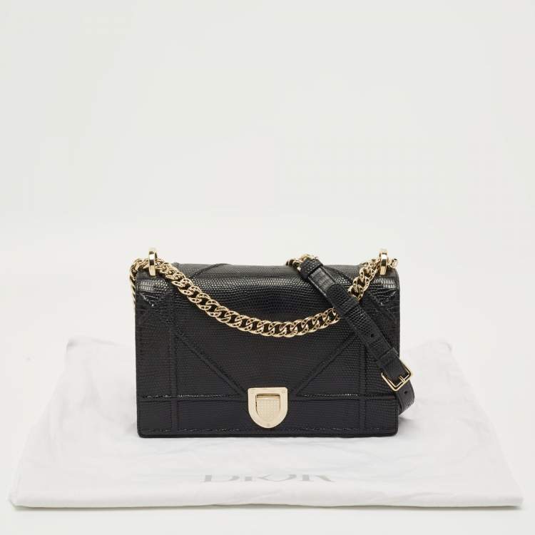 Pre Owned Dior Black Lizard Medium Diorama Flap Shoulder Bag