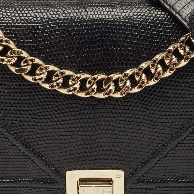 Pre Owned Dior Black Lizard Medium Diorama Flap Shoulder Bag