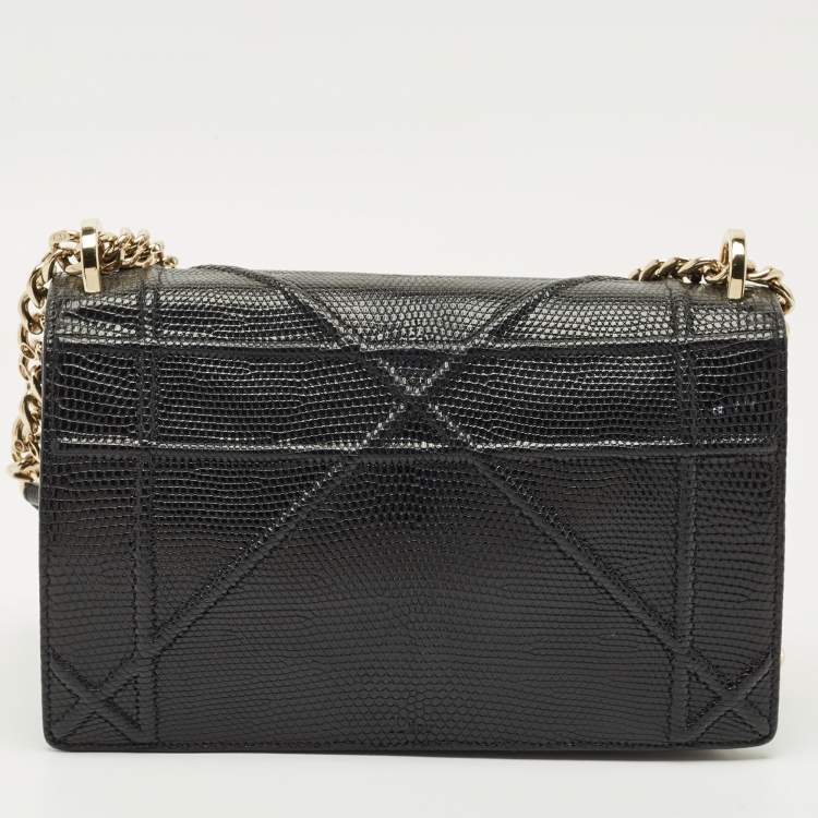 Pre Owned Dior Black Lizard Medium Diorama Flap Shoulder Bag