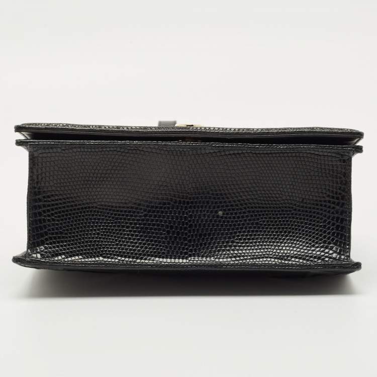 Pre Owned Dior Black Lizard Medium Diorama Flap Shoulder Bag