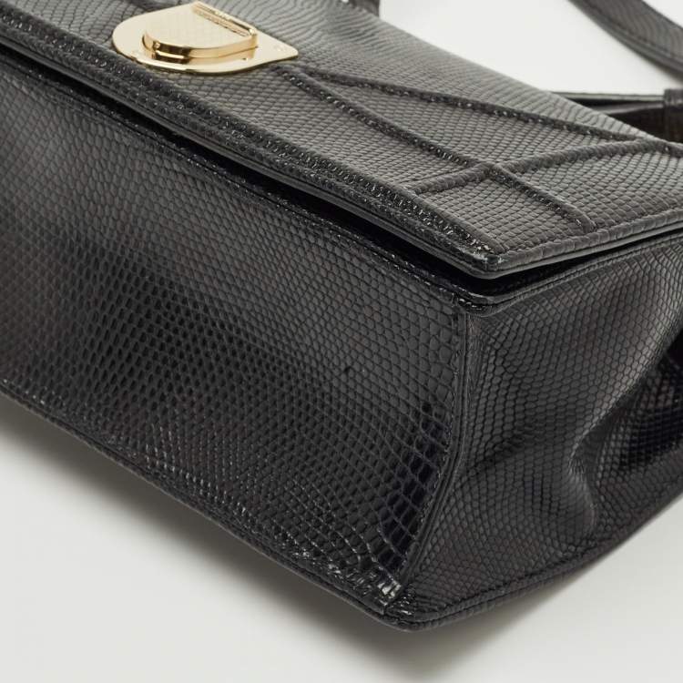 Pre Owned Dior Black Lizard Medium Diorama Flap Shoulder Bag