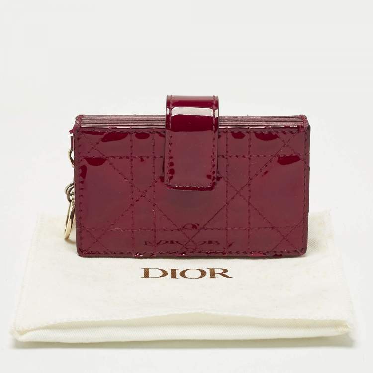 Pre Owned Dior Red Cannaga Patent Leather Gusset Card Holder