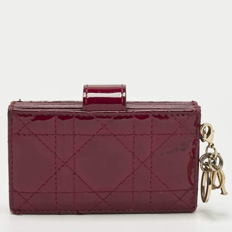 Pre Owned Dior Red Cannaga Patent Leather Gusset Card Holder