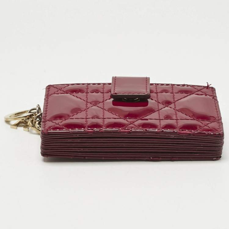 Pre Owned Dior Red Cannaga Patent Leather Gusset Card Holder