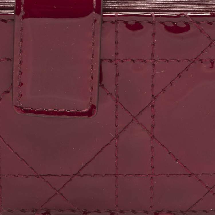 Pre Owned Dior Red Cannaga Patent Leather Gusset Card Holder