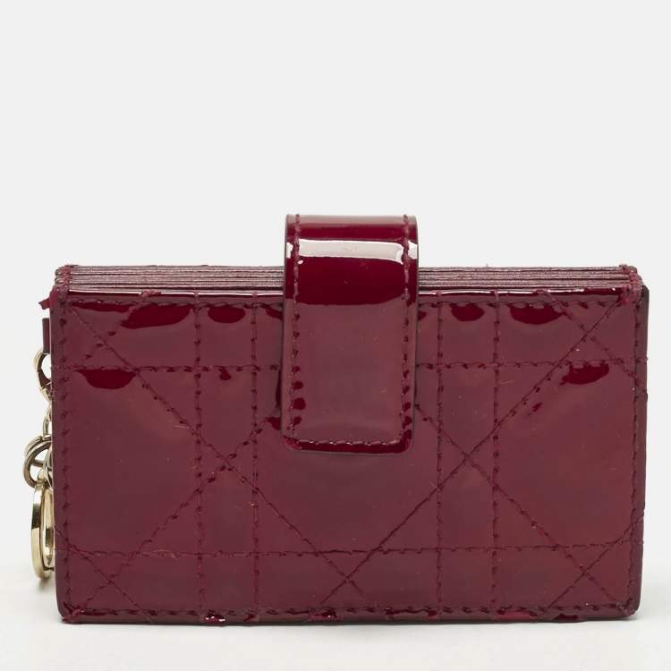 Pre Owned Dior Red Cannaga Patent Leather Gusset Card Holder