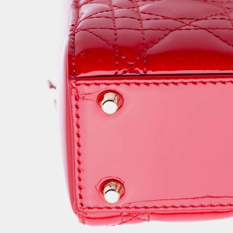 Pre Owned Dior Red Mini Patent Cannage Lady Dior