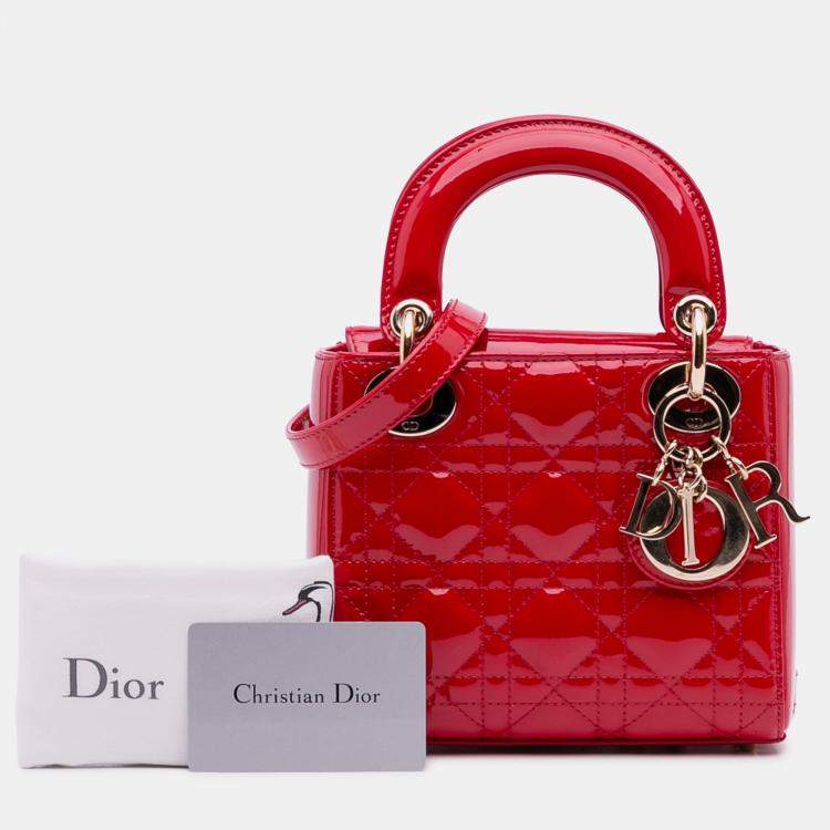 Pre Owned Dior Red Mini Patent Cannage Lady Dior