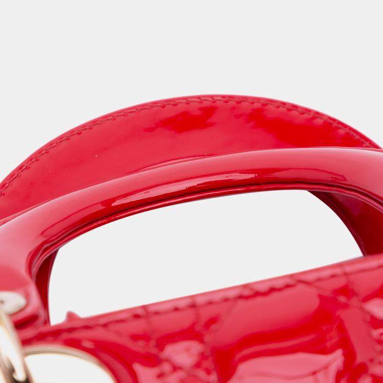 Pre Owned Dior Red Mini Patent Cannage Lady Dior