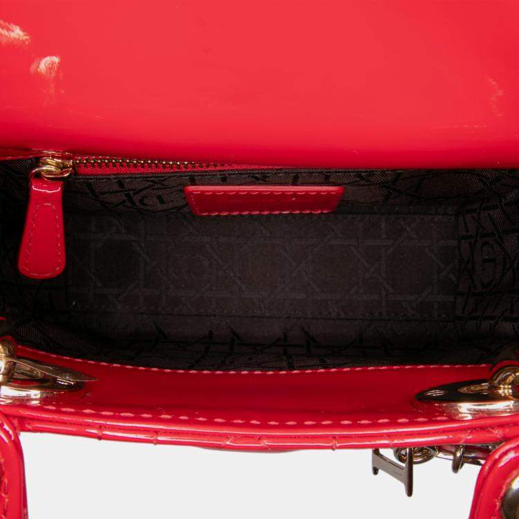 Pre Owned Dior Red Mini Patent Cannage Lady Dior