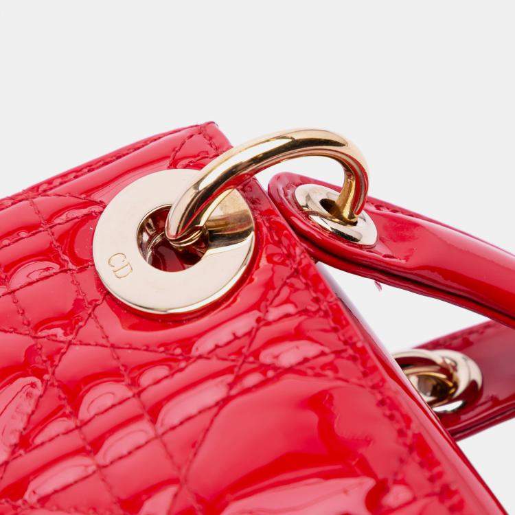 Pre Owned Dior Red Mini Patent Cannage Lady Dior