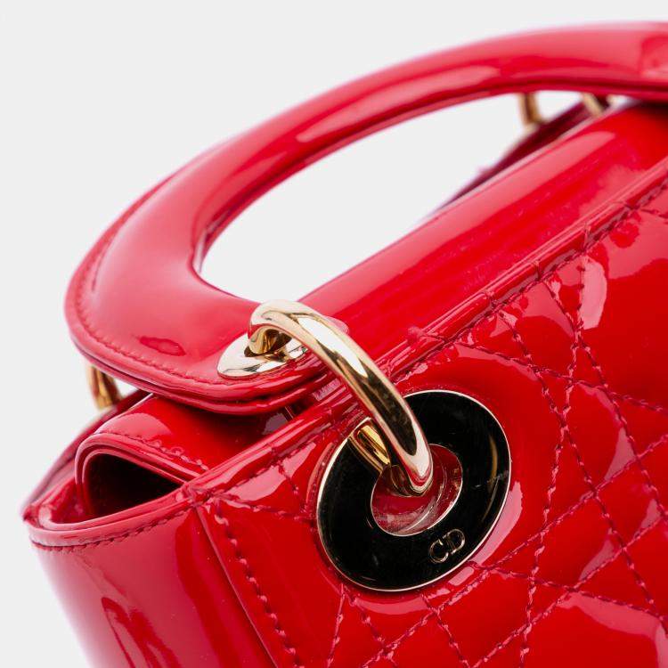 Pre Owned Dior Red Mini Patent Cannage Lady Dior