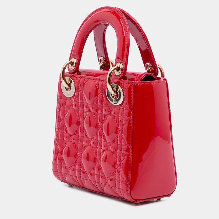 Pre Owned Dior Red Mini Patent Cannage Lady Dior