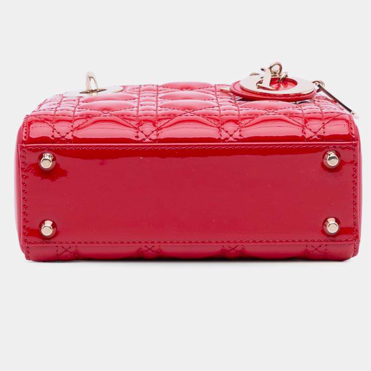 Pre Owned Dior Red Mini Patent Cannage Lady Dior